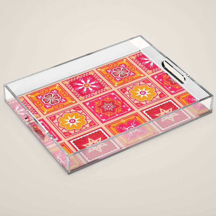 Talavera Mexican Tile - Hot Pink & Orange Palette Acrylic Tray Gallery Image 1