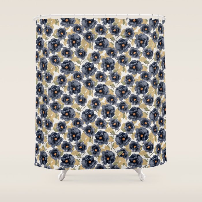 Blue watercolor roses Shower Curtain Gallery Image 1