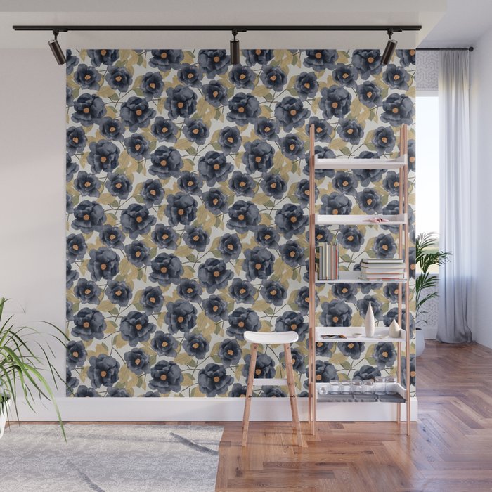 Blue watercolor roses Wall Mural Gallery Image 1