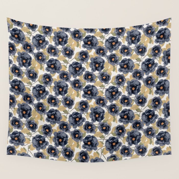 Blue watercolor roses Wall Tapestry Gallery Image 4