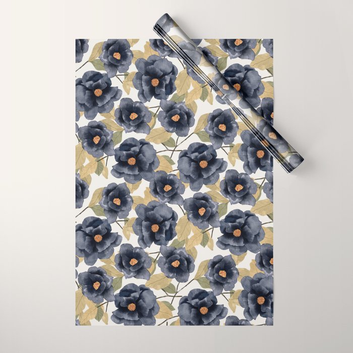 Blue watercolor roses Wrapping Paper Gallery Image 1