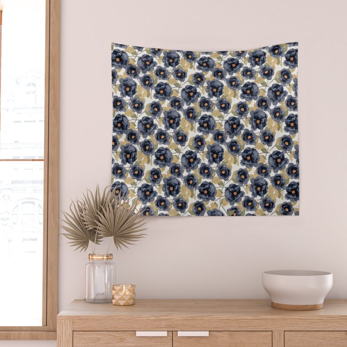 Blue watercolor roses Wall Tapestry Gallery Image 2