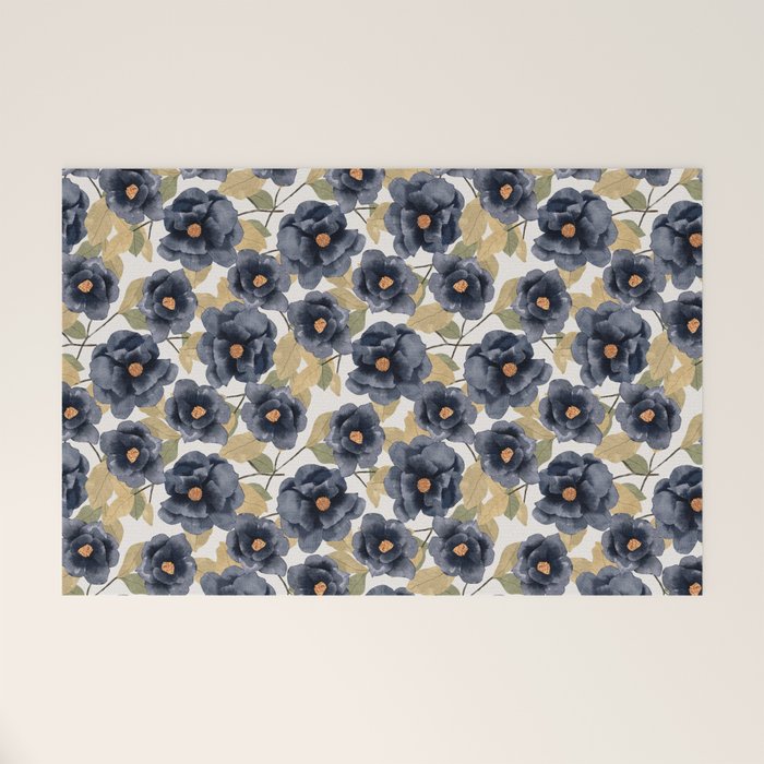 Blue watercolor roses Welcome Mat Gallery Image 1