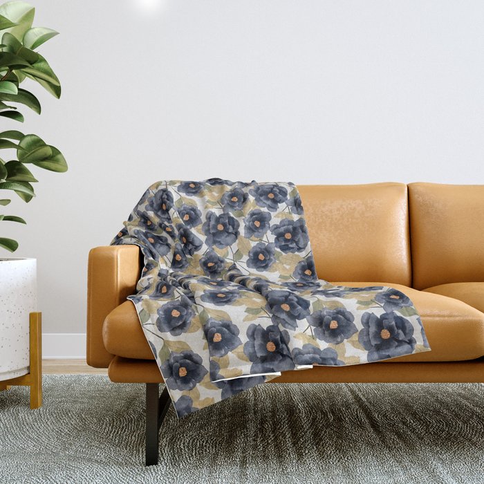 Blue watercolor roses Throw Blanket Gallery Image 1