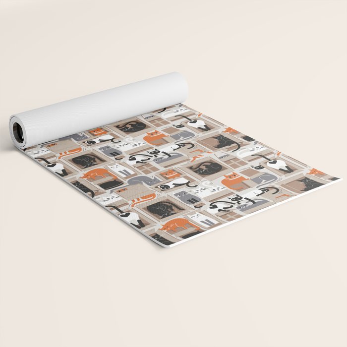 Purfect feline architecture // beige background cute cats in cardboard boxes Yoga Mat Gallery Image 2