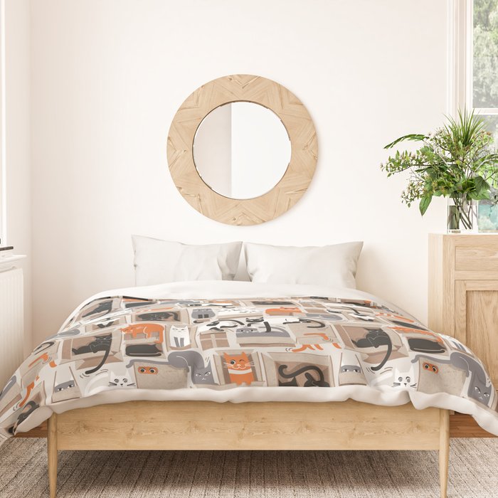 Purfect feline architecture // beige background cute cats in cardboard boxes Duvet Cover Gallery Image 3