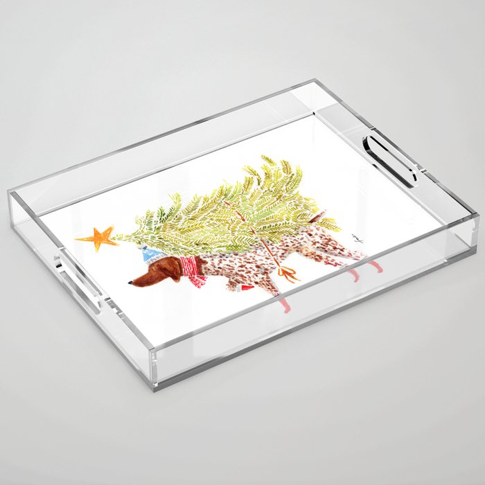 GSP german shorthaired pointer christmas tree holiday winter art  Acrylic Tray Gallery Image 1