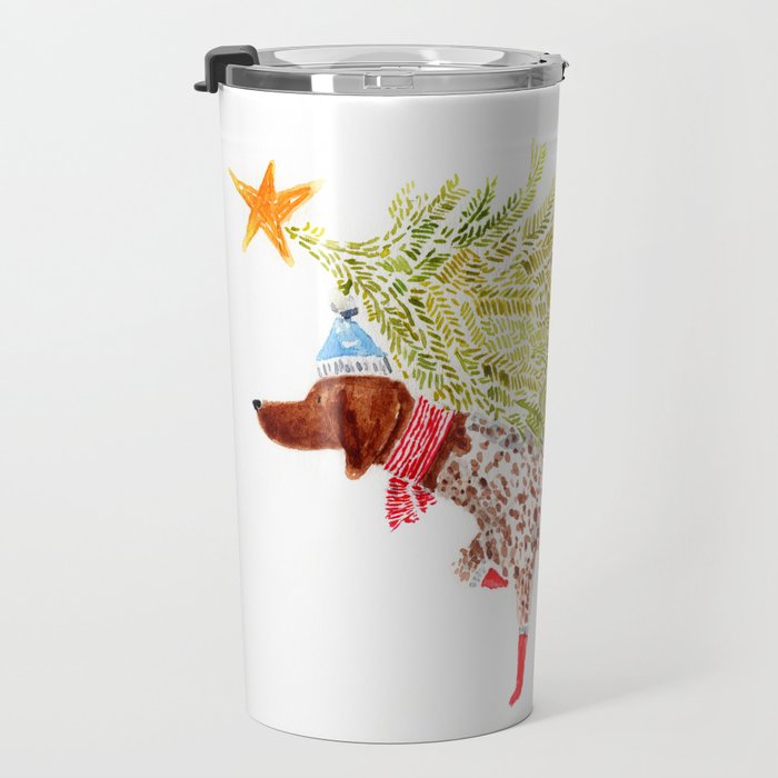 GSP german shorthaired pointer christmas tree holiday winter art  Travel Mug Gallery Image 3