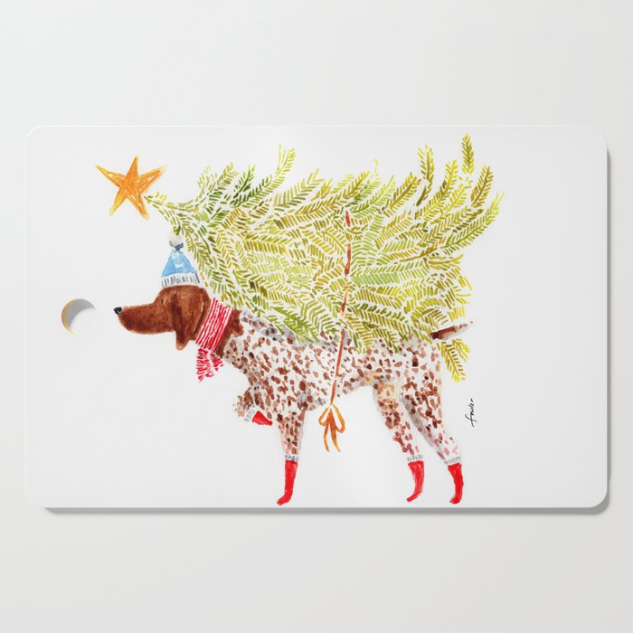 GSP german shorthaired pointer christmas tree holiday winter art  Cutting Board Gallery Image 1