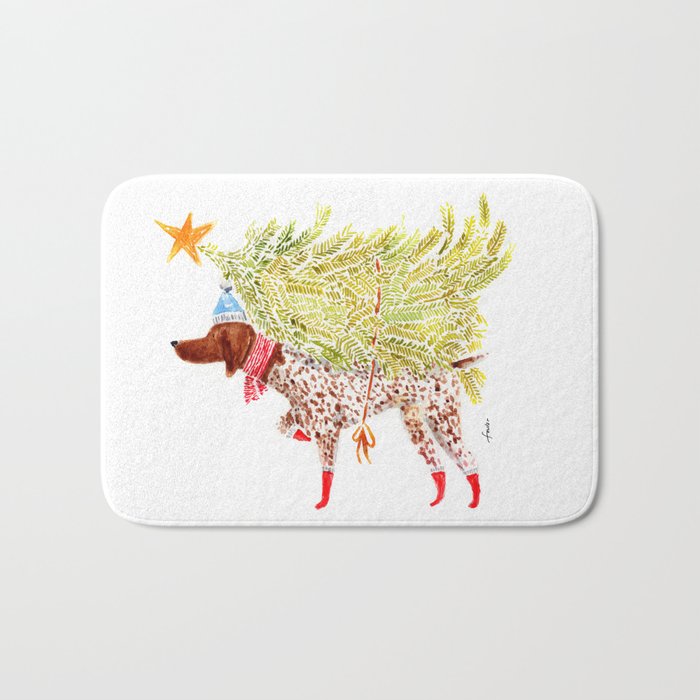 GSP german shorthaired pointer christmas tree holiday winter art  Bath Mat Gallery Image 1