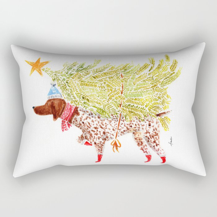 GSP german shorthaired pointer christmas tree holiday winter art  Rectangular Pillow Gallery Image 2
