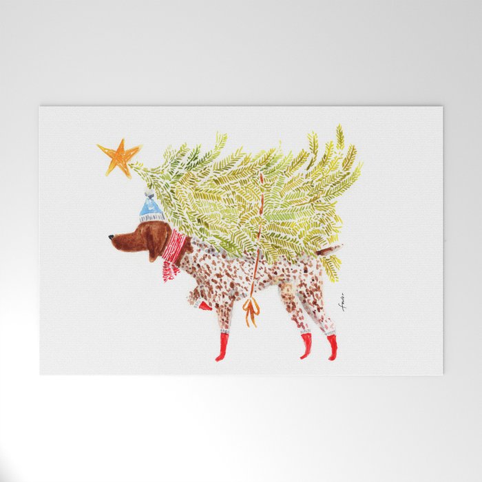 GSP german shorthaired pointer christmas tree holiday winter art  Welcome Mat Gallery Image 1