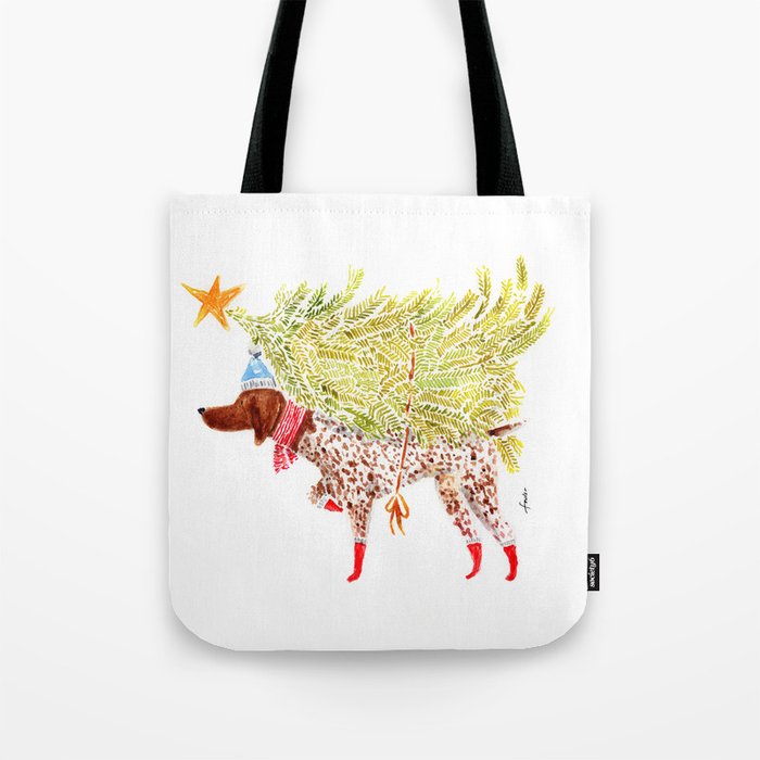 GSP german shorthaired pointer christmas tree holiday winter art  Tote Bag Gallery Image 1