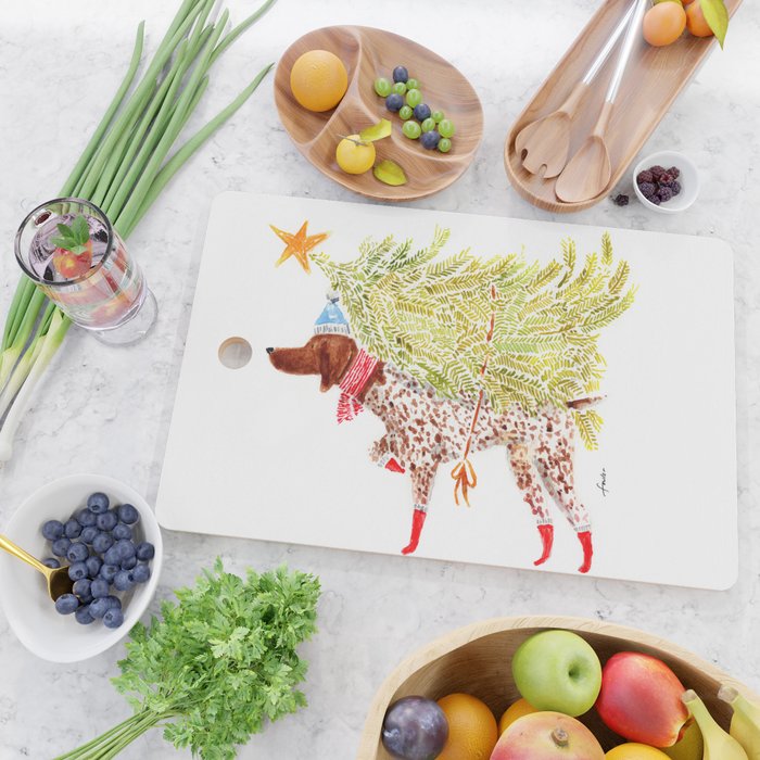 GSP german shorthaired pointer christmas tree holiday winter art  Cutting Board Gallery Image 2