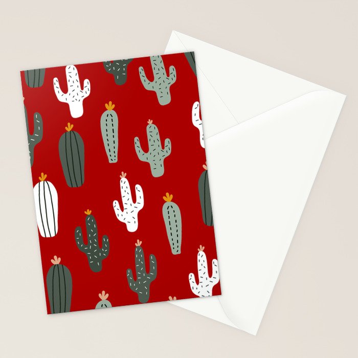 Christmas, Cactus, Red, White and Green, Cute Prints Stationery Card Gallery Image 2