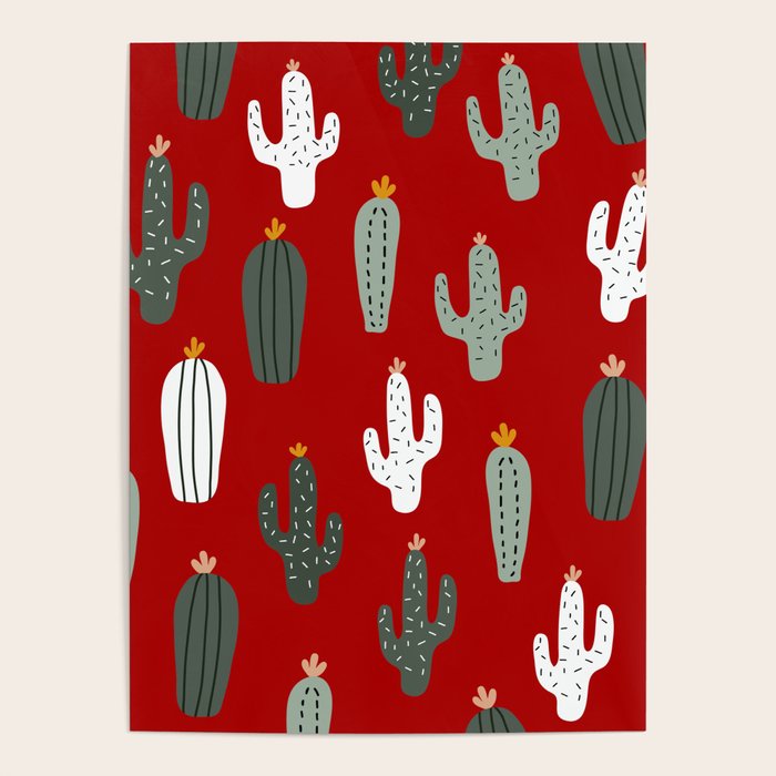 Christmas, Cactus, Red, White and Green, Cute Prints Poster Gallery Image 4