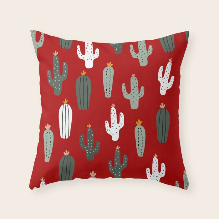 Christmas, Cactus, Red, White and Green, Cute Prints Throw Pillow Gallery Image 6
