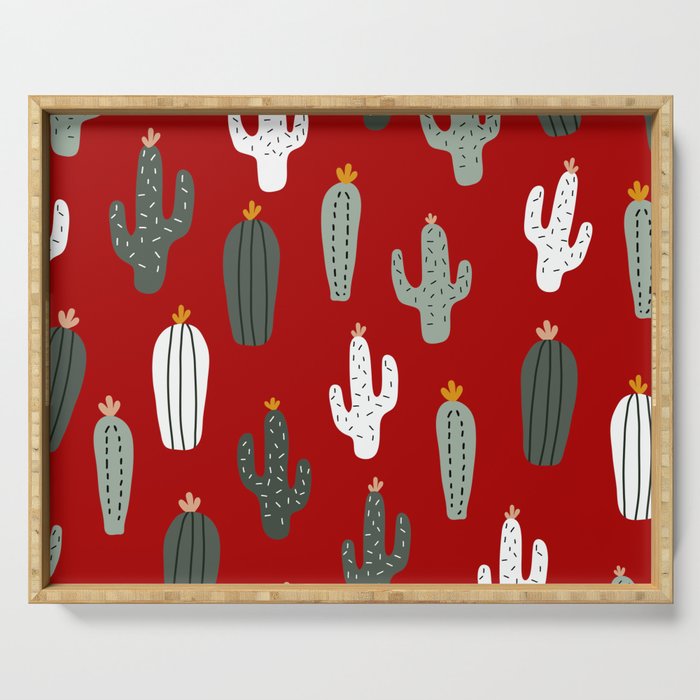 Christmas, Cactus, Red, White and Green, Cute Prints Serving Tray Gallery Image 1