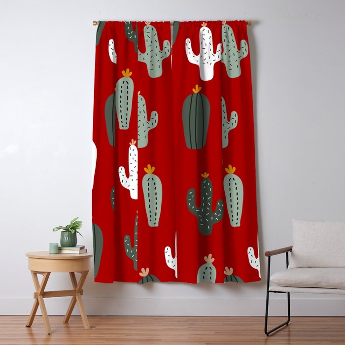Christmas, Cactus, Red, White and Green, Cute Prints Window Curtain Gallery Image 5
