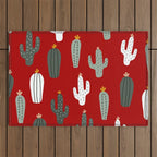 Christmas, Cactus, Red, White and Green, Cute Prints Outdoor Rug Gallery Image 1