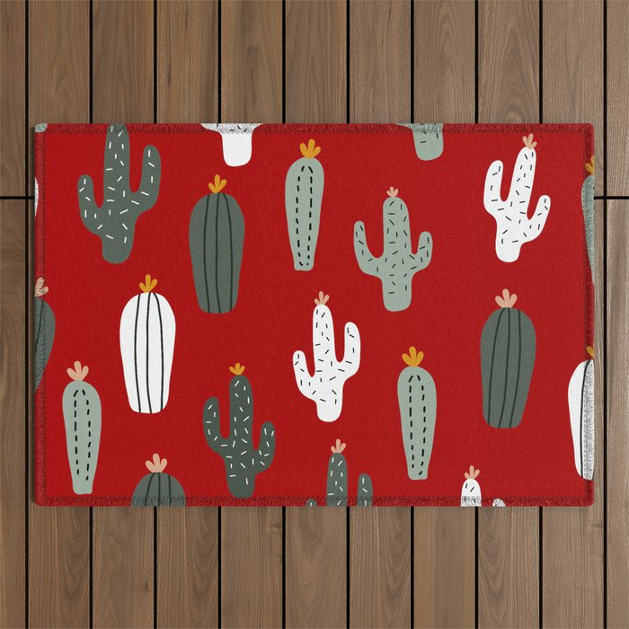 Christmas, Cactus, Red, White and Green, Cute Prints Outdoor Rug Gallery Image 1