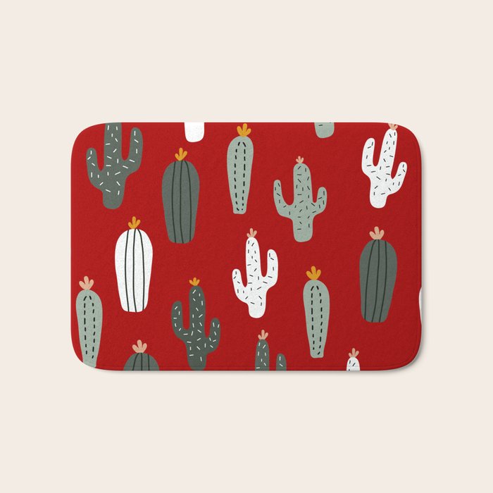 Christmas, Cactus, Red, White and Green, Cute Prints Bath Mat Gallery Image 1