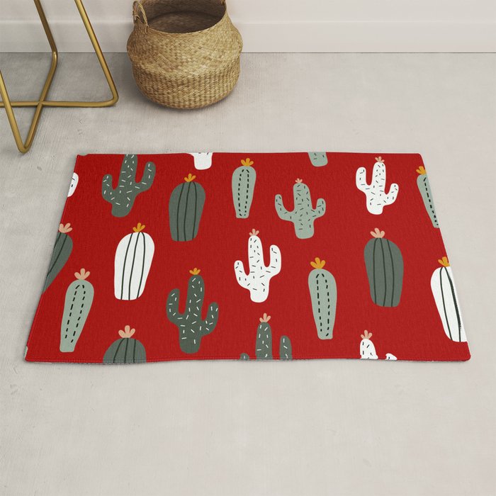 Christmas, Cactus, Red, White and Green, Cute Prints Rug Gallery Image 1
