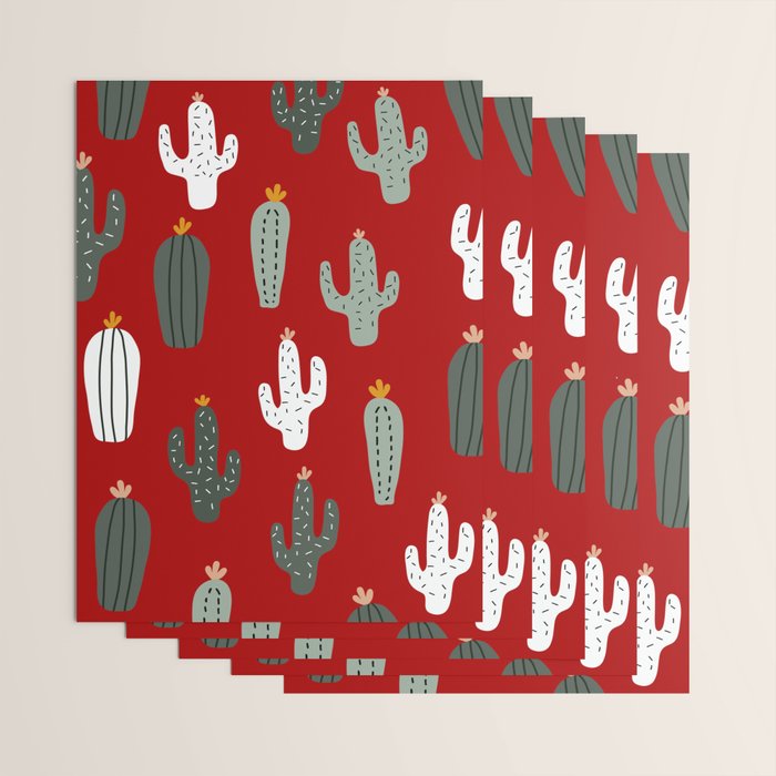 Christmas, Cactus, Red, White and Green, Cute Prints Wrapping Paper Gallery Image 3