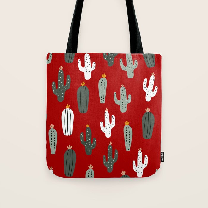 Christmas, Cactus, Red, White and Green, Cute Prints Tote Bag Gallery Image 1