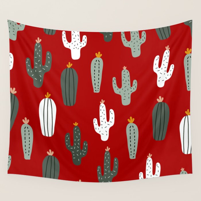 Christmas, Cactus, Red, White and Green, Cute Prints Wall Tapestry Gallery Image 4
