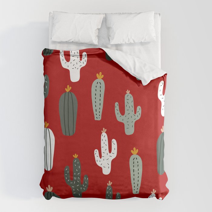 Christmas, Cactus, Red, White and Green, Cute Prints Duvet Cover Gallery Image 6