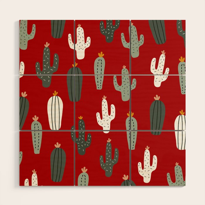 Christmas, Cactus, Red, White and Green, Cute Prints Wood Wall Art Gallery Image 1