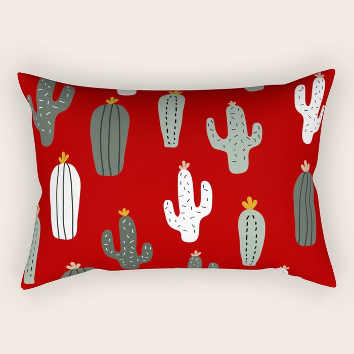 Christmas, Cactus, Red, White and Green, Cute Prints Rectangular Pillow Gallery Image 1