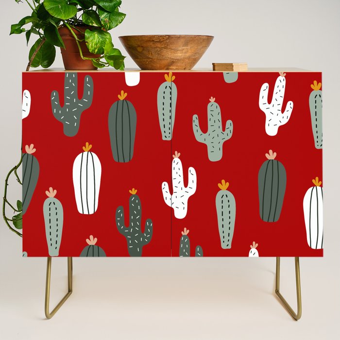 Christmas, Cactus, Red, White and Green, Cute Prints Credenza Gallery Image 1