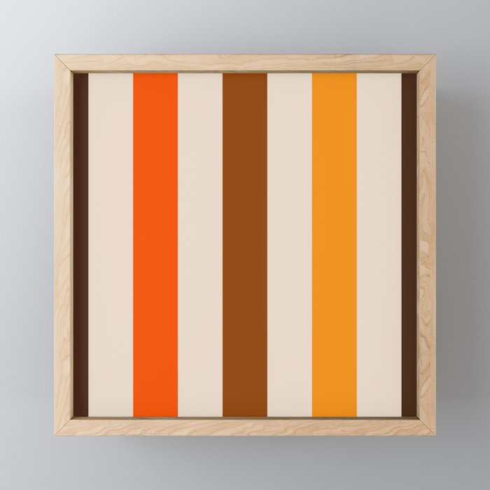 Retro 70s Vertical Stripes Brown Orange Beige Mini Art Print Gallery Image 1