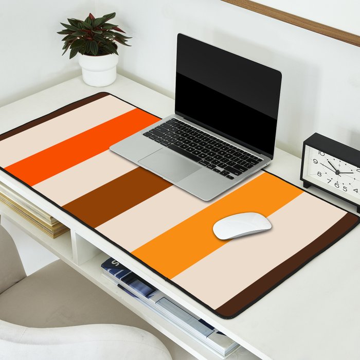 Retro 70s Vertical Stripes Brown Orange Beige Desk Mat Gallery Image 2