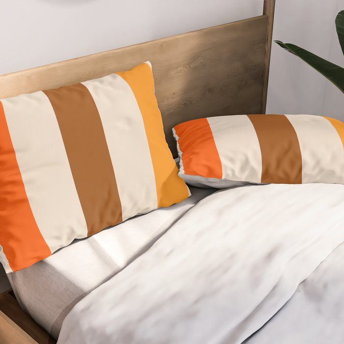 Retro 70s Vertical Stripes Brown Orange Beige Pillow Sham Gallery Image 2