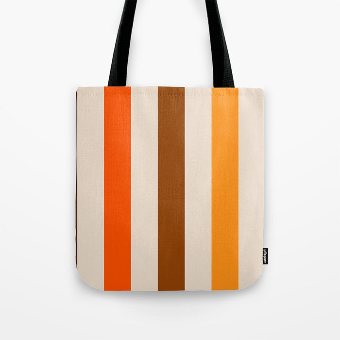 Retro 70s Vertical Stripes Brown Orange Beige Tote Bag Gallery Image 1