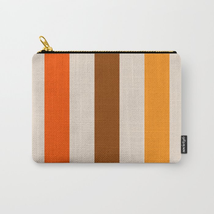 Retro 70s Vertical Stripes Brown Orange Beige Carry All Pouch Gallery Image 1