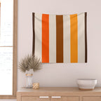 Retro 70s Vertical Stripes Brown Orange Beige Wall Tapestry Gallery Image 2