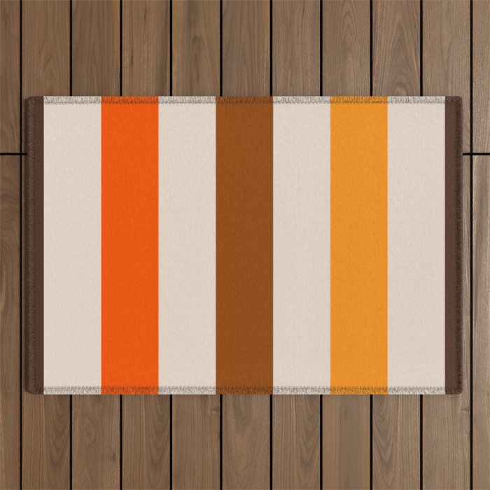 Retro 70s Vertical Stripes Brown Orange Beige Outdoor Rug Gallery Image 1
