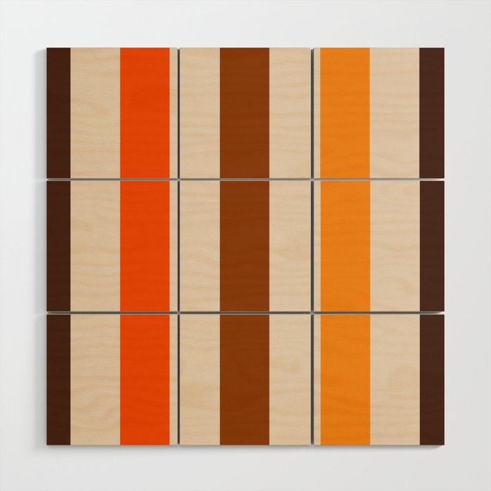 Retro 70s Vertical Stripes Brown Orange Beige Wood Wall Art Gallery Image 1