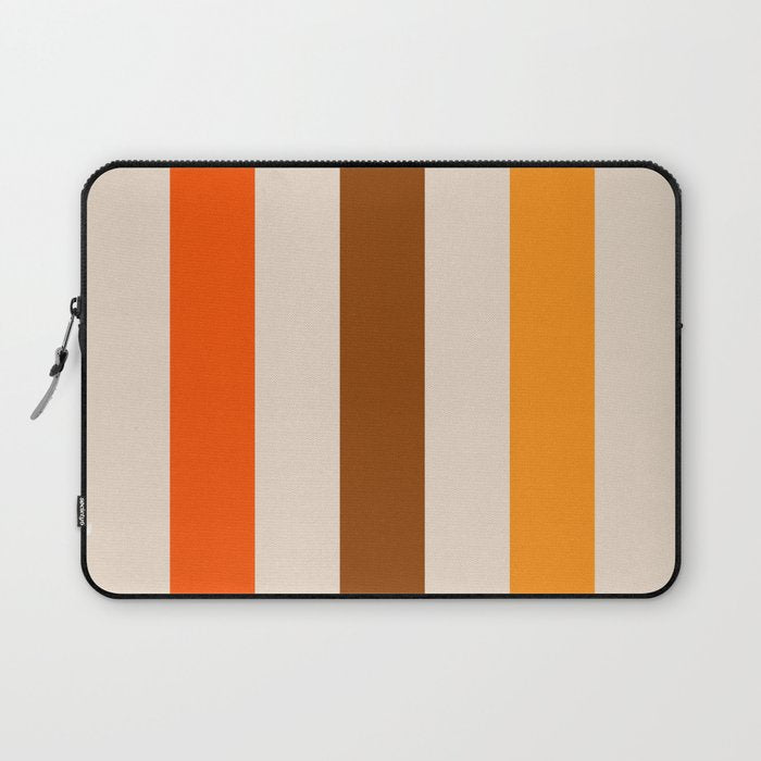Retro 70s Vertical Stripes Brown Orange Beige Laptop Sleeve Gallery Image 1