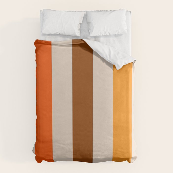 Retro 70s Vertical Stripes Brown Orange Beige Duvet Cover Gallery Image 1