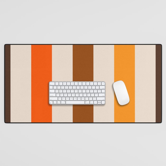 Retro 70s Vertical Stripes Brown Orange Beige Desk Mat Gallery Image 1