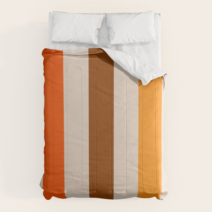 Retro 70s Vertical Stripes Brown Orange Beige Comforter Gallery Image 6