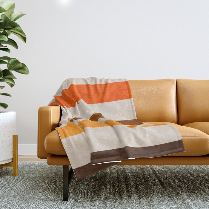 Retro 70s Vertical Stripes Brown Orange Beige Throw Blanket Gallery Image 1