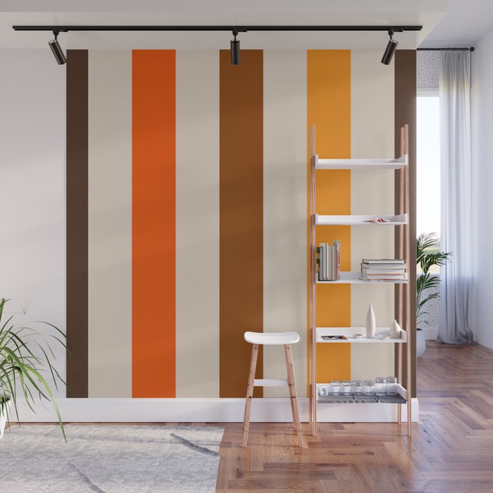 Retro 70s Vertical Stripes Brown Orange Beige Wall Mural Gallery Image 1