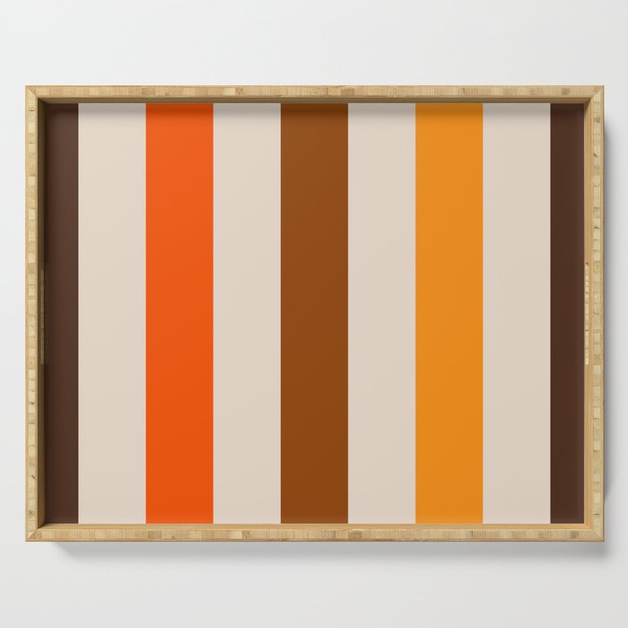 Retro 70s Vertical Stripes Brown Orange Beige Serving Tray Gallery Image 1
