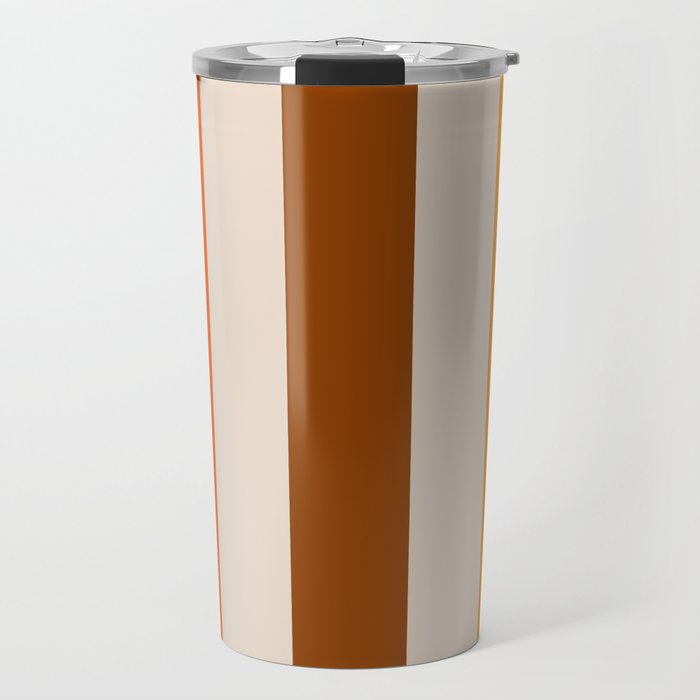 Retro 70s Vertical Stripes Brown Orange Beige Travel Mug Gallery Image 1